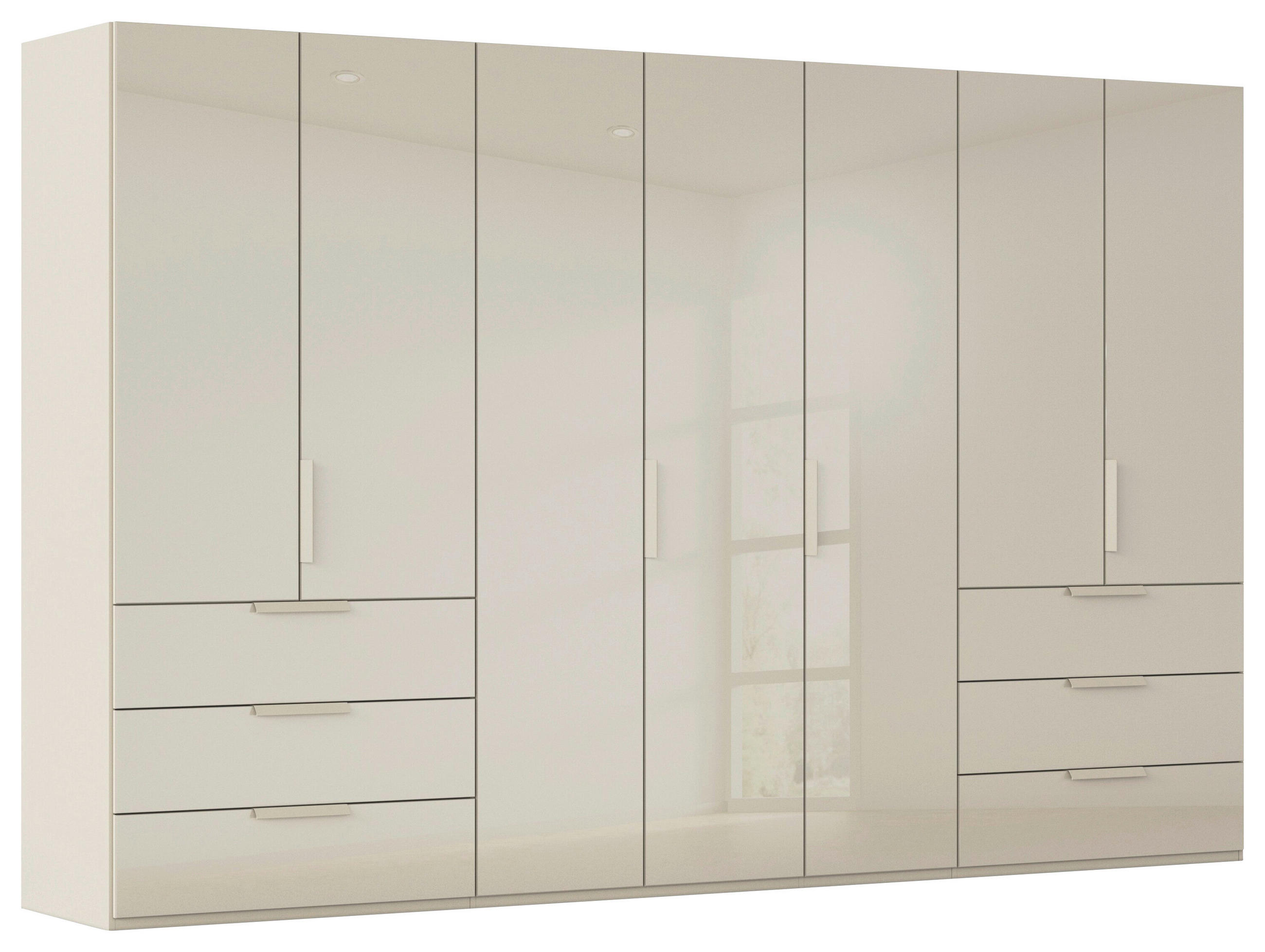 DREHTÜRENSCHRANK 350/223/61 cm,  in Champagner, 7-türig  - Champagner, Basics, Glas/Holzwerkstoff (350/223/61cm) - Novel