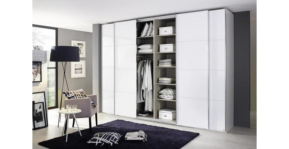 SCHWEBETÜRENSCHRANK 315/235/68 cm 4-türig Weiß - Chromfarben/Weiß, Design, Glas/Holzwerkstoff (315/235/68cm) - Novel
