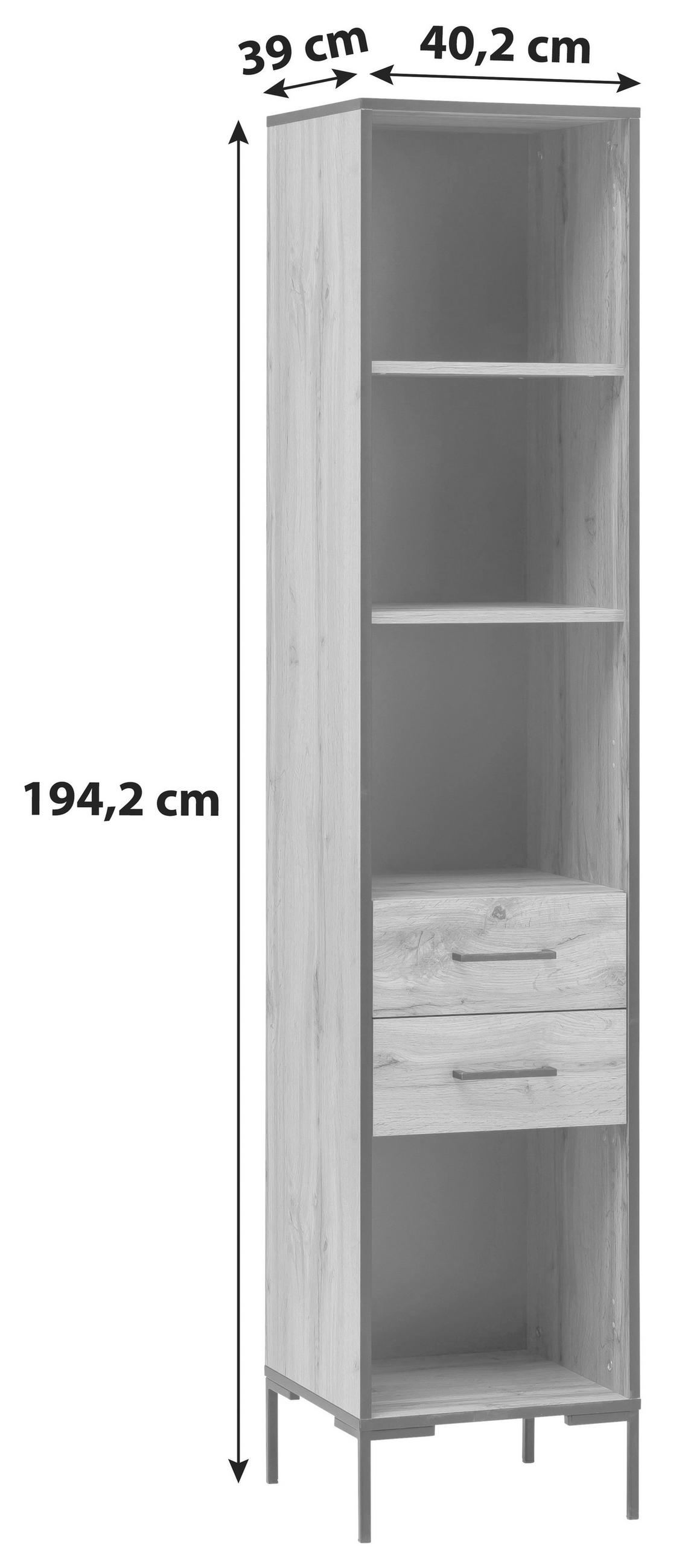 PISARNIŠKI REGAL 40,2/194,2/39 cm barve hrasta  - črna/barve hrasta, Konvencionalno, kovina/leseni material (40,2/194,2/39cm) - MID.YOU