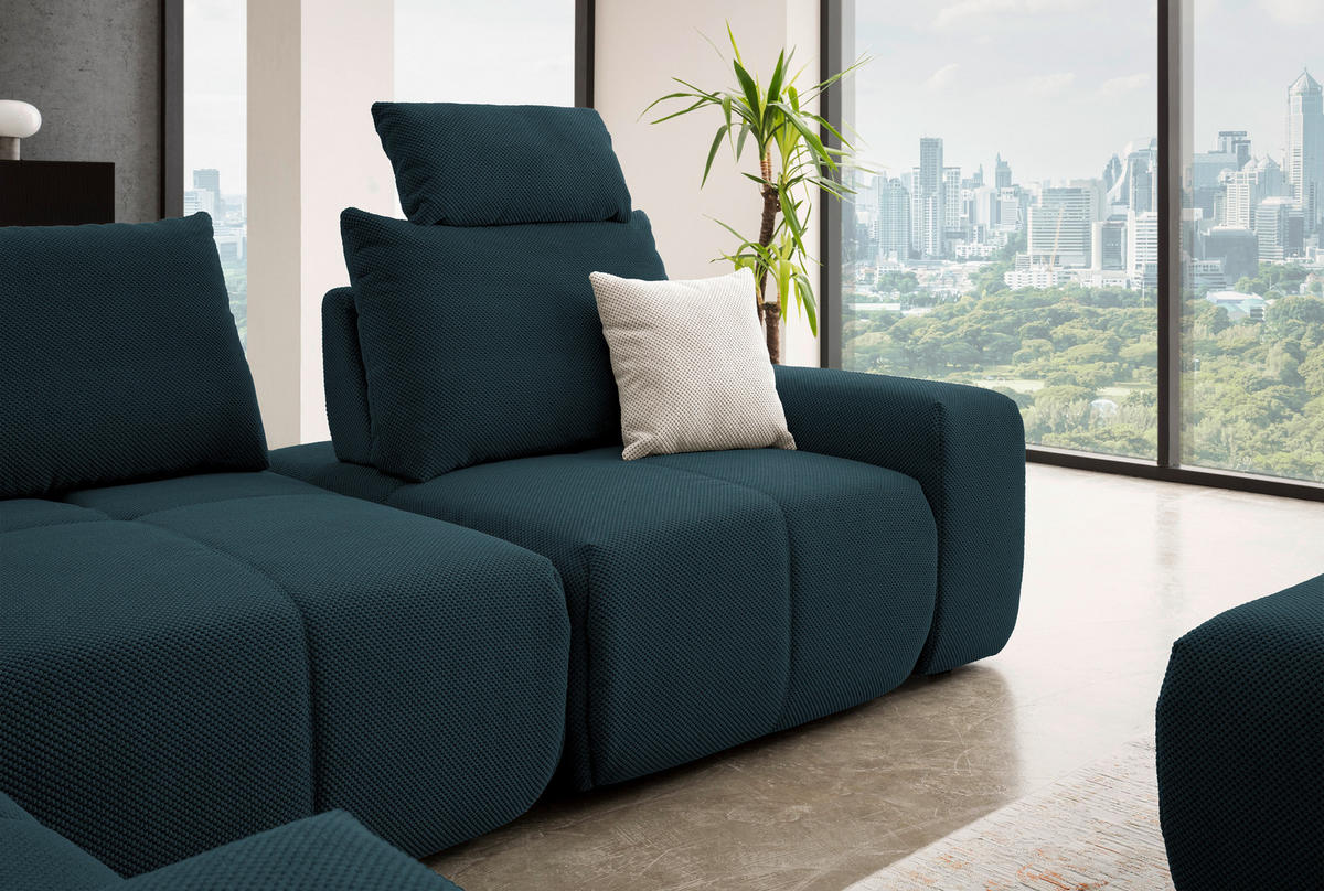 ECKSOFA in Velours Dunkelblau  - Schwarz/Dunkelblau, Design, Kunststoff/Textil (236/326cm) - Xora