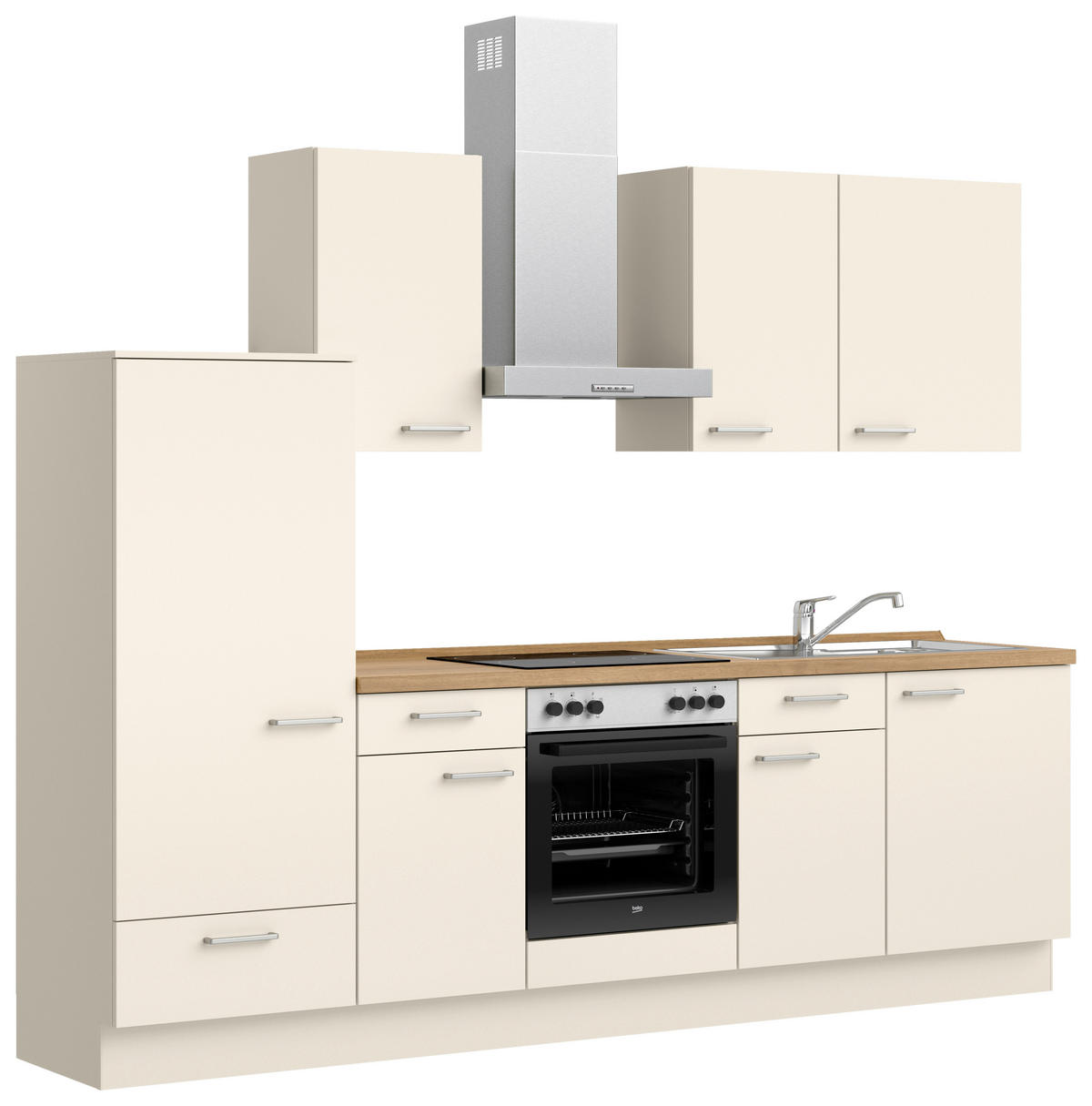 KÜCHENBLOCK Touch 270 cm  in Eichefarben, Magnolie  - Edelstahlfarben/Eichefarben, MODERN, Holzwerkstoff/Metall (270cm) - Nobilia