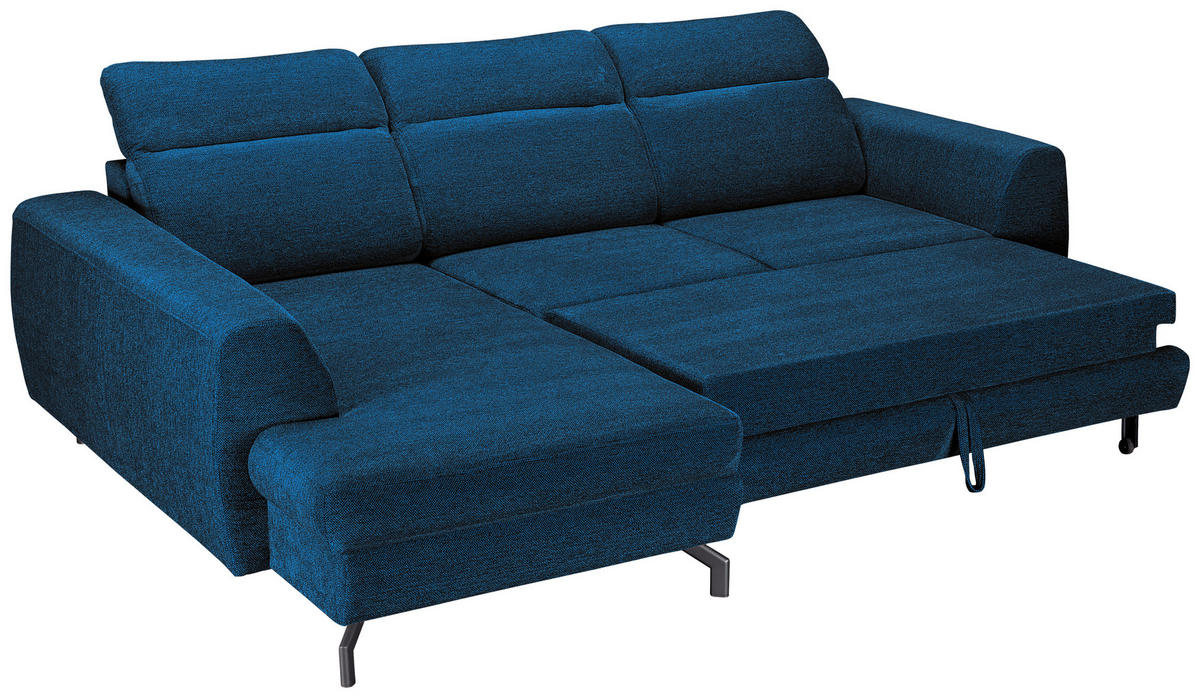 ECKSOFA Blau Chenille  - Blau/Schwarz, KONVENTIONELL, Textil/Metall (185/266cm) - Carryhome