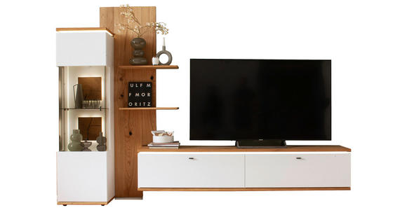 WOHNWAND in Weiß, Eiche Bianco 303/203/50 cm - Eiche Bianco/Anthrazit, Design, Glas/Holz (303/203/50cm) - Novel