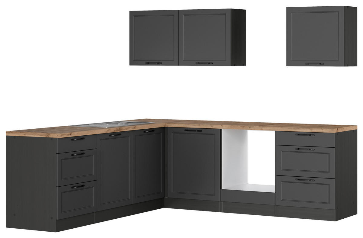 ECKKÜCHE 240/240 cm  in Grau, Eiche Wotan  - Eiche Wotan/Schwarz, LIFESTYLE, Holzwerkstoff/Metall (240/240cm) - Held