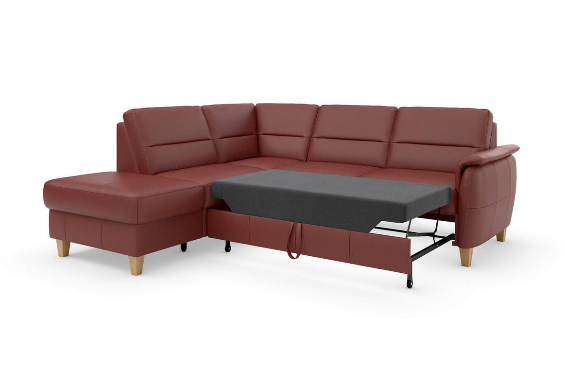 ECKSOFA PALMERA E Rotbraun Kombination Echtleder/Stoff Mikrofaser Stauraum  - Rotbraun/Eichefarben, Basics, Leder/Holz (212/236cm) - Sit & More