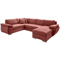 Wohnlandschaft Koralle Cord  - Chromfarben/Koralle, KONVENTIONELL, Textil/Metall (219/305/157cm) - Livetastic