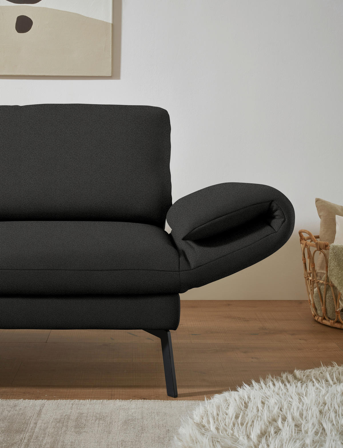 ECKSOFA  in Flachgewebe Anthrazit  175-224/255-365 cm  - Anthrazit/Schwarz, Design, Textil/Metall (175-224/255-365cm) - Dieter Knoll