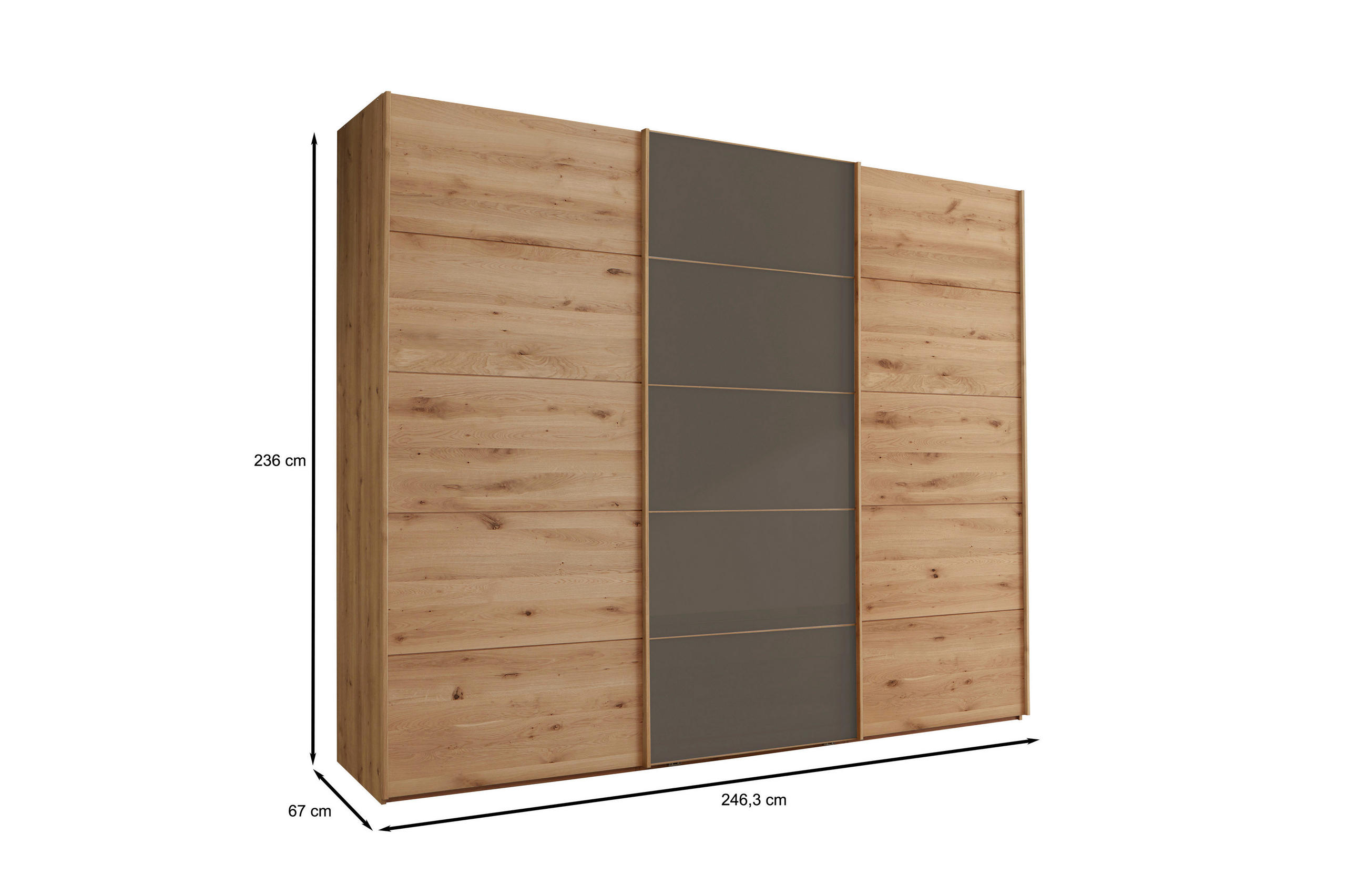 Thumbnail - Linea Natura Schwebetürenschrank, Dunkelbraun, Eiche Bianco, Holzwerkstoff, Eiche, teilmassiv, 6 Fächer, 250x236x67 cm, ...
