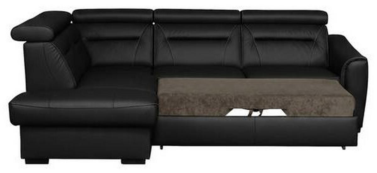 ECKSOFA Lederlook Echtleder Schwarz  - Wengefarben/Schwarz, Design, Leder/Holz (212/260cm) - Celina Home