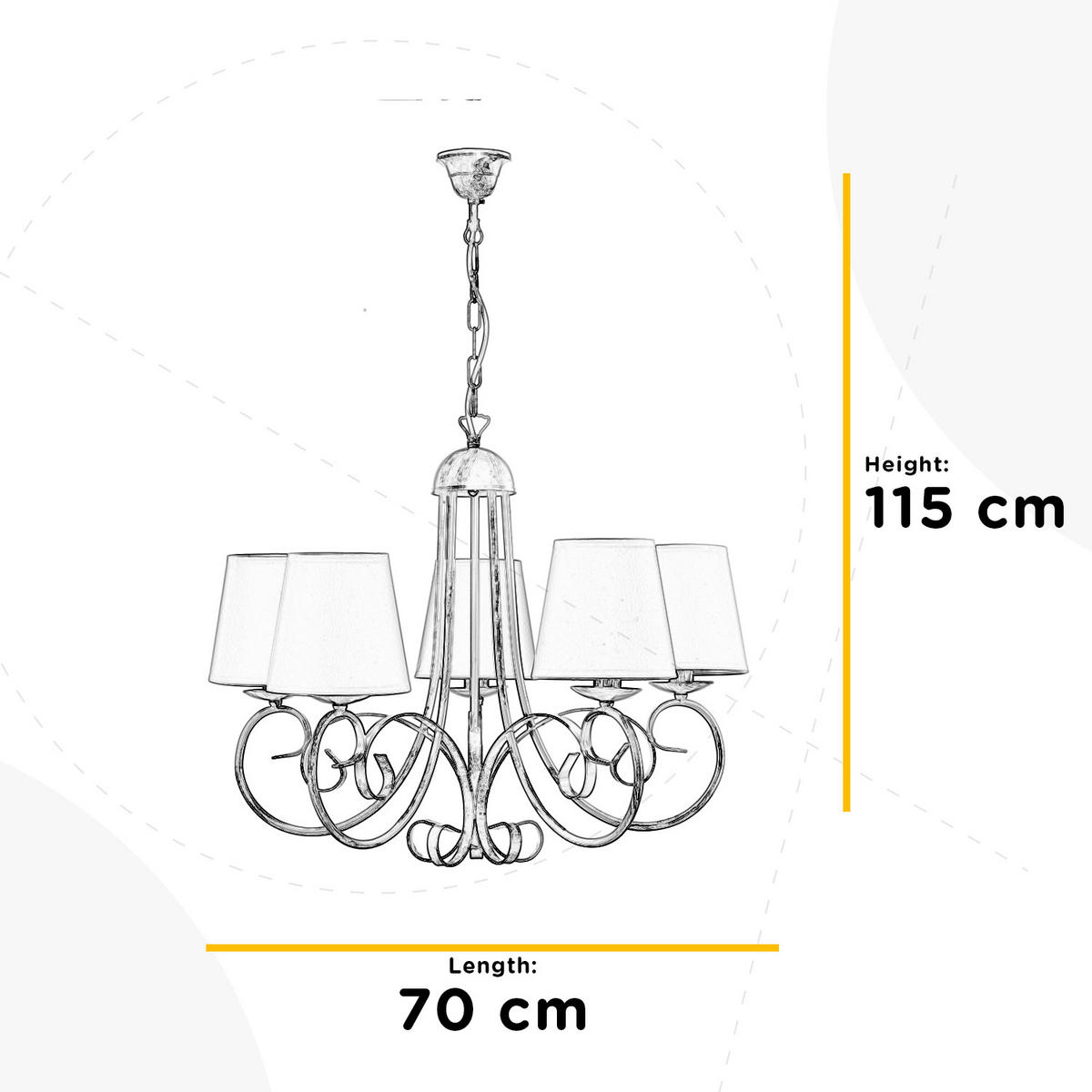 KRONLEUCHTER 70/115 cm   - Weiß, KONVENTIONELL, Textil/Metall (70/115cm)
