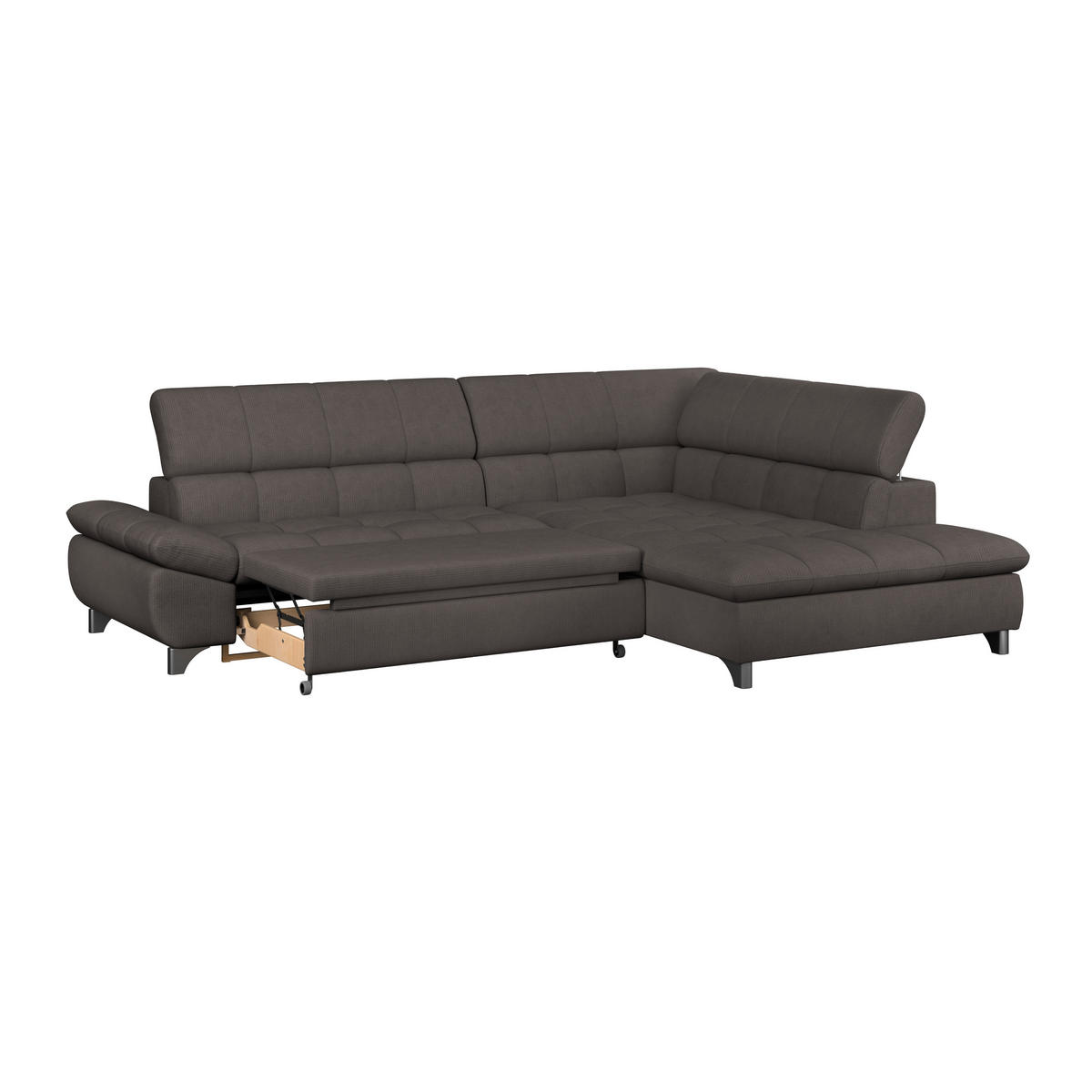ECKSOFA Braun Chenille  - Chromfarben/Braun, KONVENTIONELL, Textil/Metall (312/234cm) - Livetastic