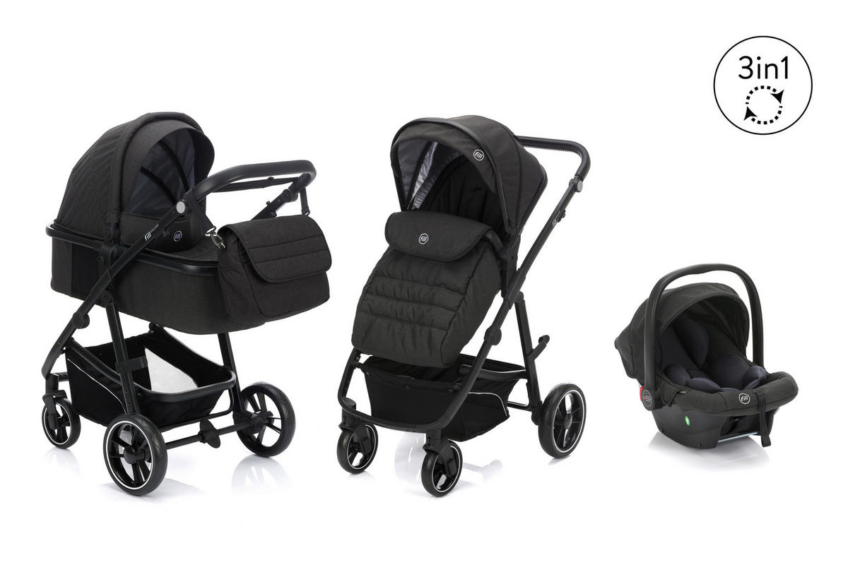 KINDERWAGENSET  JAGUAR  Darkgrey Melange  - Dunkelgrau/Schwarz, Basics, Textil/Metall - Fillikid