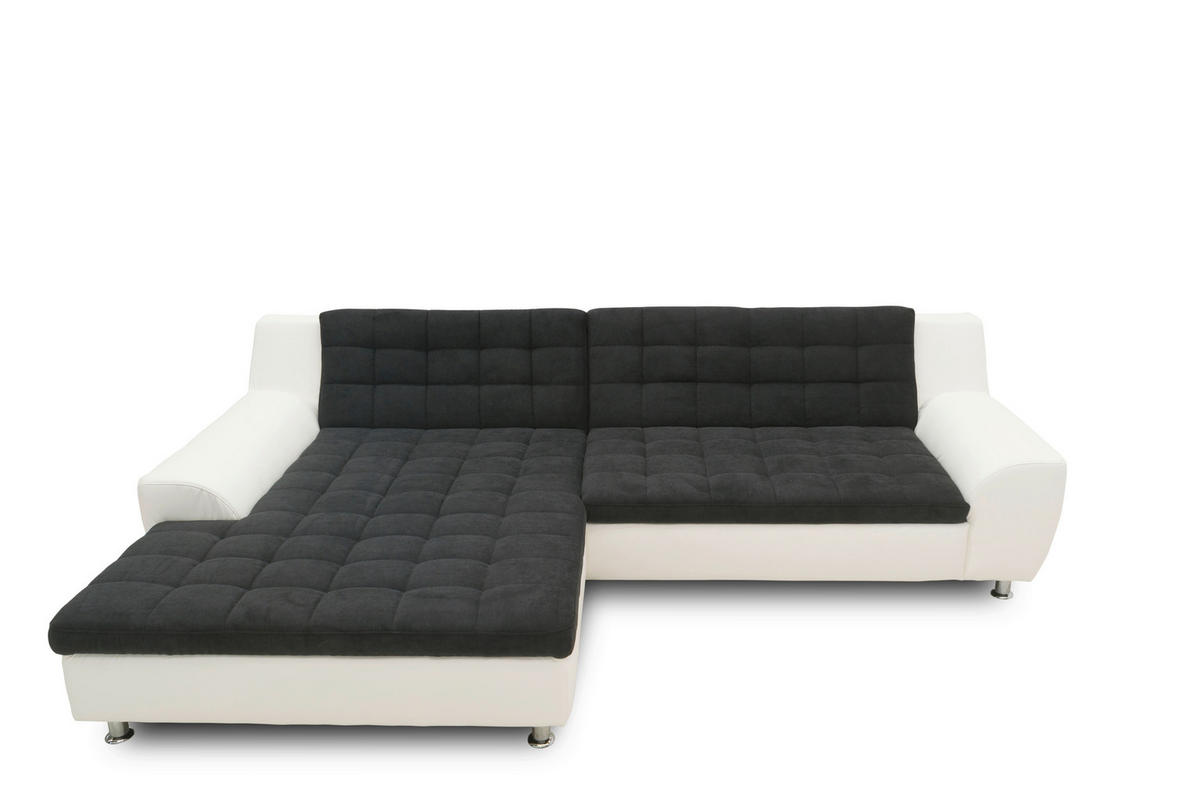 ECKSCHLAFSOFA MORTON Schwarz Mikrofaser  - Chromfarben/Schwarz, MODERN, Textil/Metall (304/200/84cm) - MID.YOU