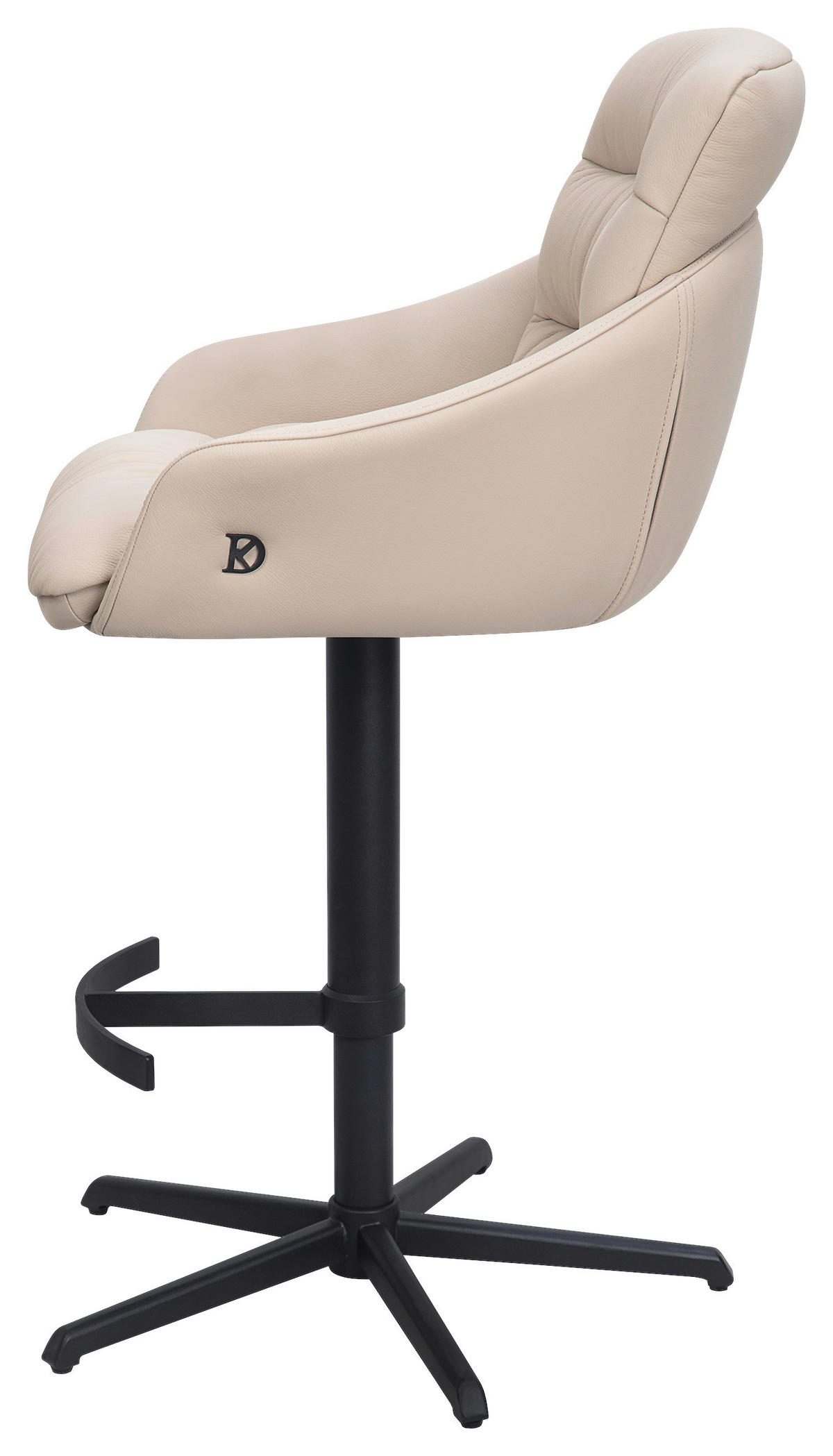 BARHOCKER Webstoff Echtleder Beige Stahl Sitzfläche 360° drehbar, inklusive Armlehnen, automatische Rückholfunktion  - Beige/Schwarz, Design, Leder/Textil (58/103-120/61cm) - Dieter Knoll