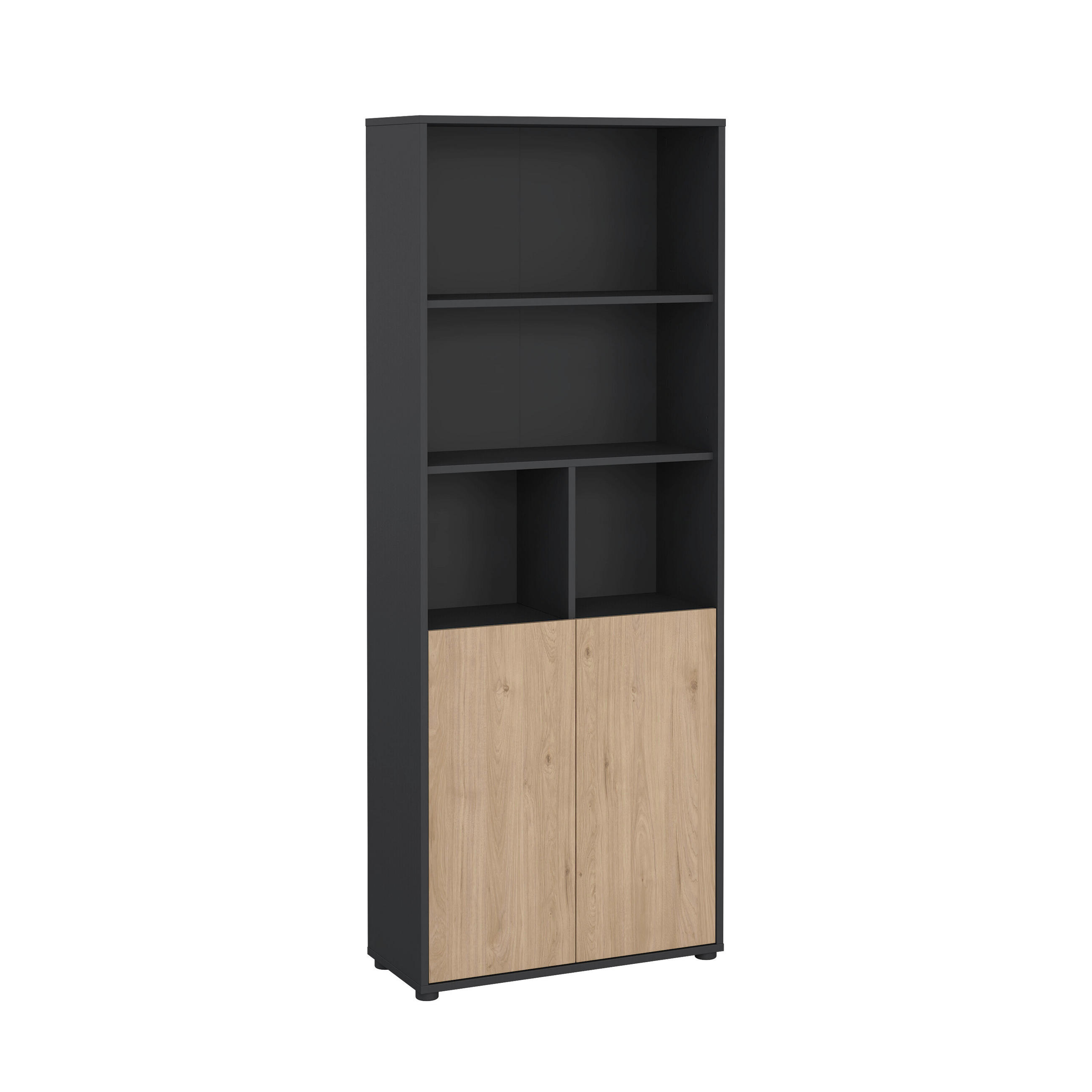 REGAL Grau, Eichefarben  - Eichefarben/Schwarz, MODERN, Holzwerkstoff/Kunststoff (79,6/34,3/204,7cm) - MID.YOU