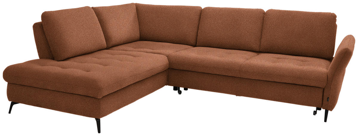 ECKSOFA Cognac Bouclé  - Cognac/Schwarz, Natur, Textil/Metall (233/288cm) - Valnatura
