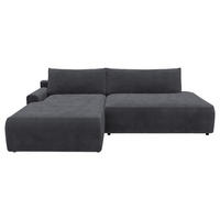 ECKSCHLAFSOFA in Cord Anthrazit  - Anthrazit/Schwarz, Modern, Kunststoff/Textil (167/253cm) - Trendmanufaktur