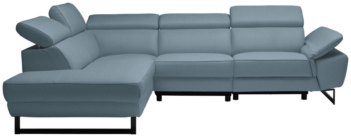 ECKSOFA Blaugrau Echtleder  - Blaugrau/Schwarz, Design, Leder/Metall (225/281cm) - Celina Home