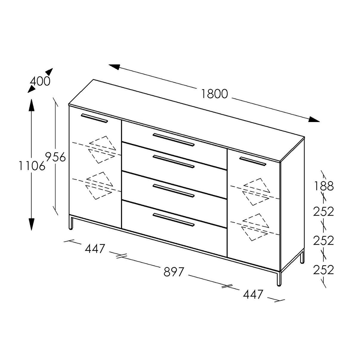 SIDEBOARD Soul  in 180/111/40 cm  - Dunkelgrau/Schwarz, MODERN, Holzwerkstoff/Metall (180/111/40cm)