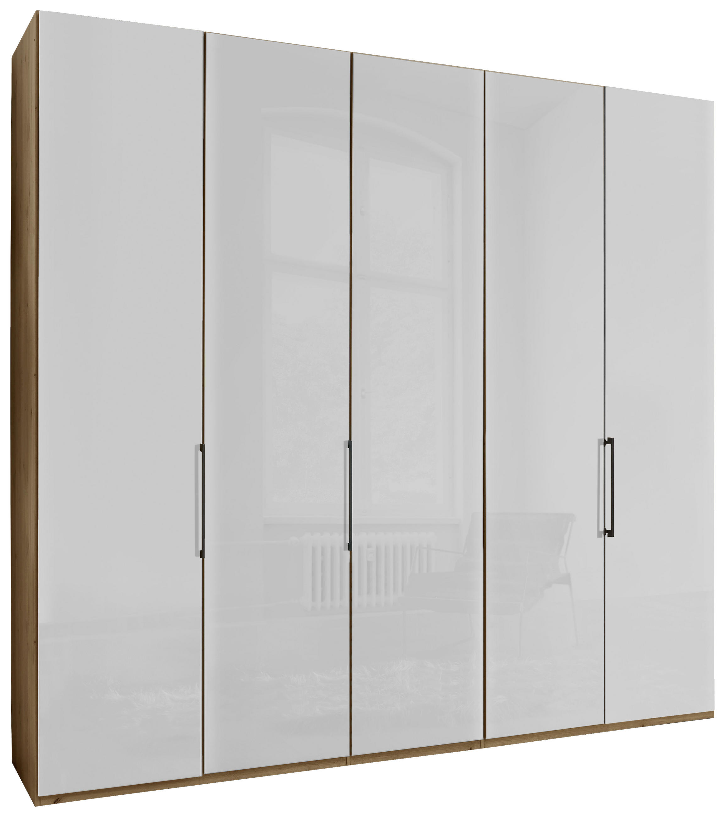 DREHTÜRENSCHRANK 5-türig Weiß, Eiche Bianco - Schieferfarben/Eiche Bianco, KONVENTIONELL, Glas/Holzwerkstoff (250/216/58cm) - Dieter Knoll