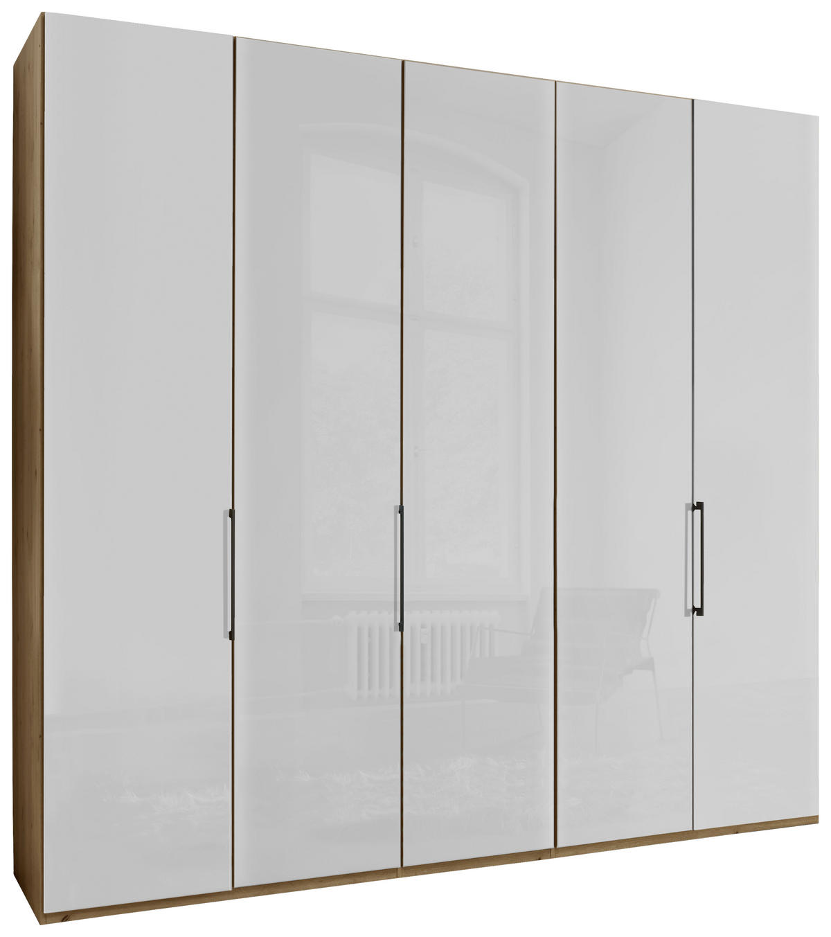 DREHTÜRENSCHRANK 250/216/58 cm 5-türig Weiß, Eiche Bianco  - Schieferfarben/Eiche Bianco, KONVENTIONELL, Glas/Holzwerkstoff (250/216/58cm) - Dieter Knoll