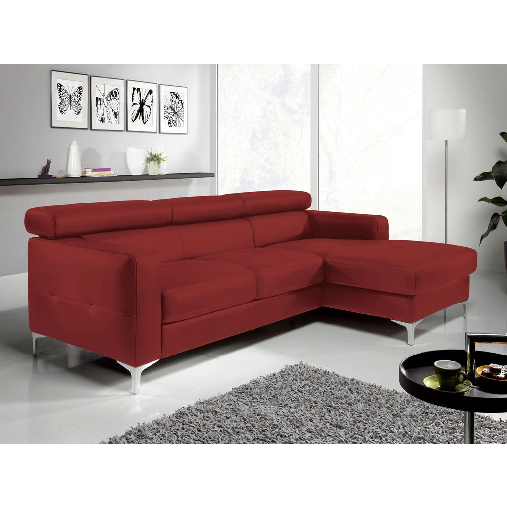 Thumbnail - Livetastic Ecksofa, Rot, Leder, Echtleder, Rindleder, 4-Sitzer, Ottomane rechts, L-Form, 226x169 cm, Made in EU, seitenv...