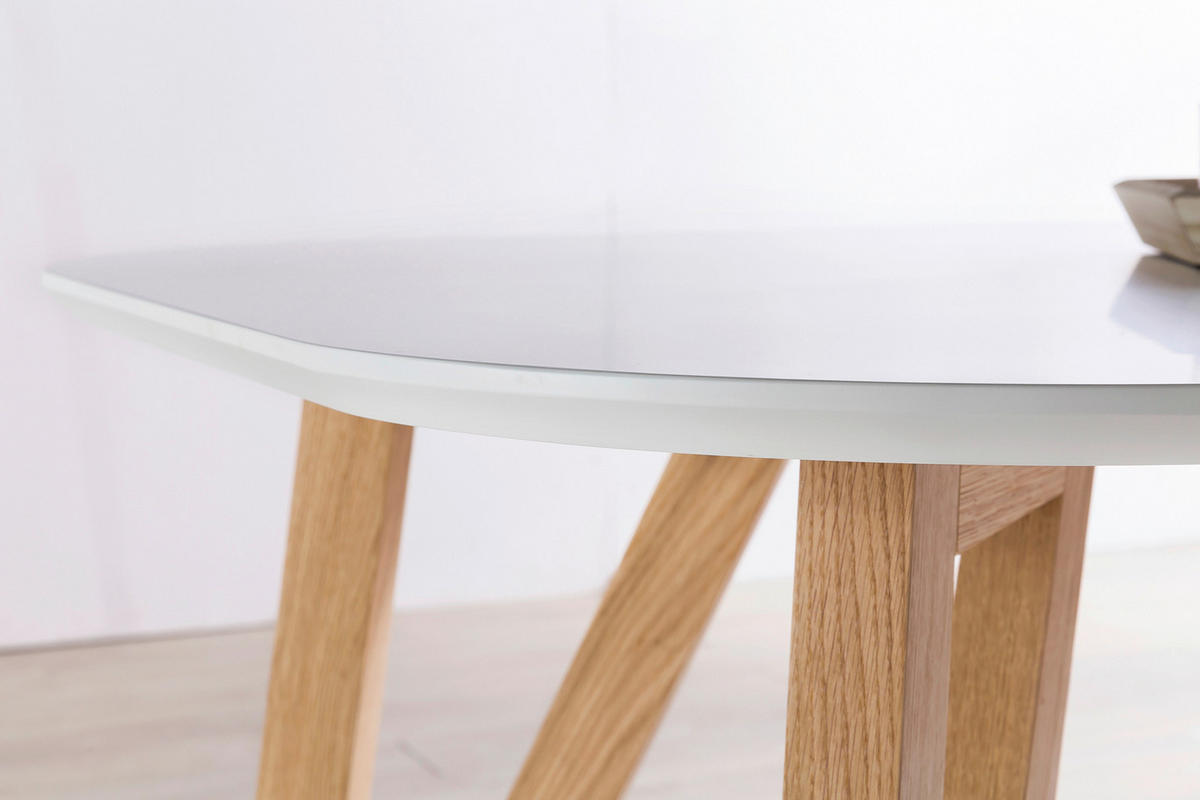 ESSTISCH Eiche massiv oval Weiß  - Weiß/Naturfarben, MODERN, Holz/Holzwerkstoff (180/90/76cm) - Livetastic