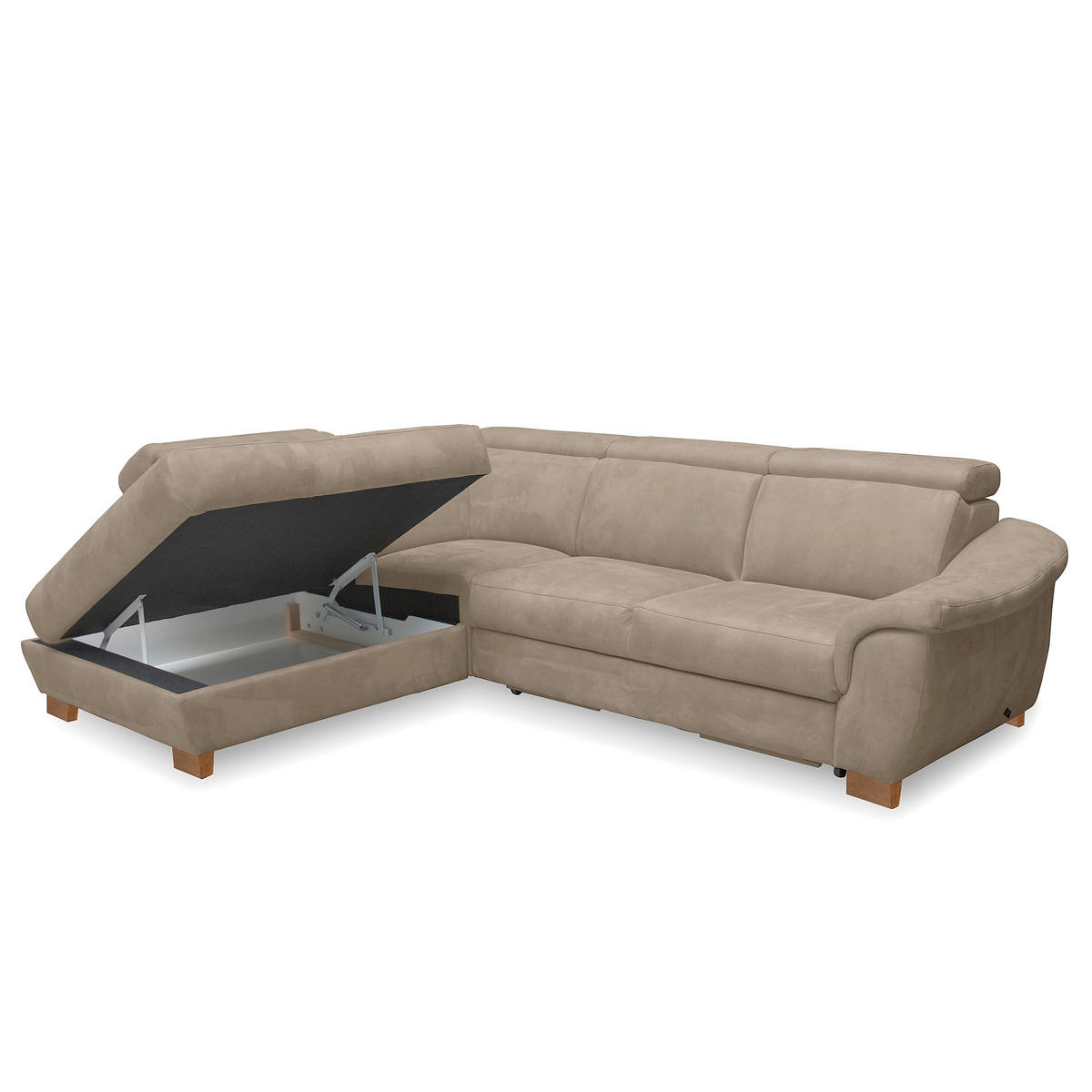 ECKSOFA TREND in Mikrofaser Taupe Bettkasten, Relaxfunktion, Kopfteilverstellung  276/238 cm  - Taupe/Naturfarben, Design, Holz/Textil (276/238cm) - Livetastic