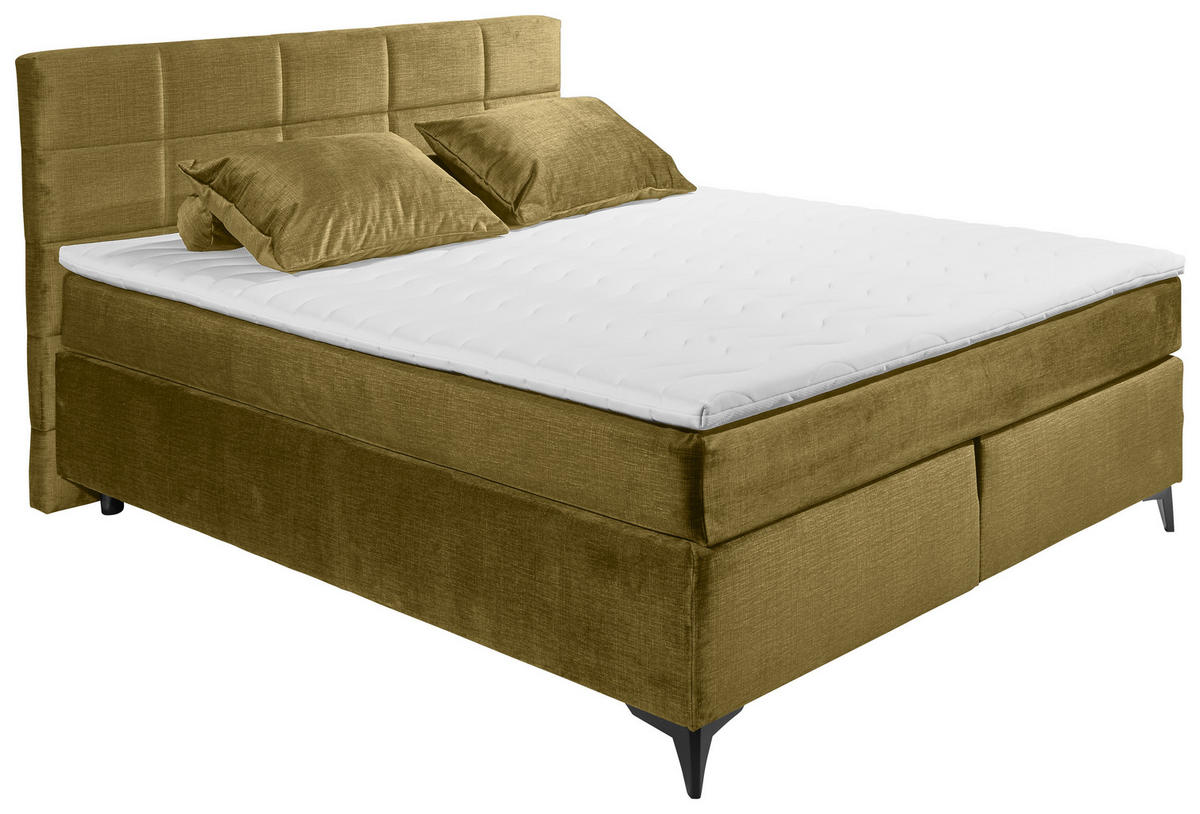 BOXSPRINGBETT 180/200 cm  in Olivgrün  - Schwarz/Olivgrün, Design, Holzwerkstoff/Kunststoff (180/200cm) - Xora
