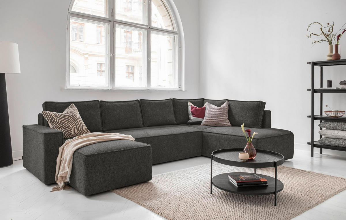 SJEDEĆA GARNITURA tekstil  tamno siva   - bijela/siva, Design, tekstil/plastika (156/322/194cm) - MID.YOU