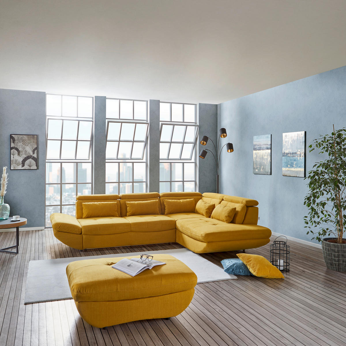 WOHNLANDSCHAFT Currygelb Mikrofaser  - Currygelb/Schwarz, MODERN, Kunststoff/Textil (311/233cm) - MID.YOU