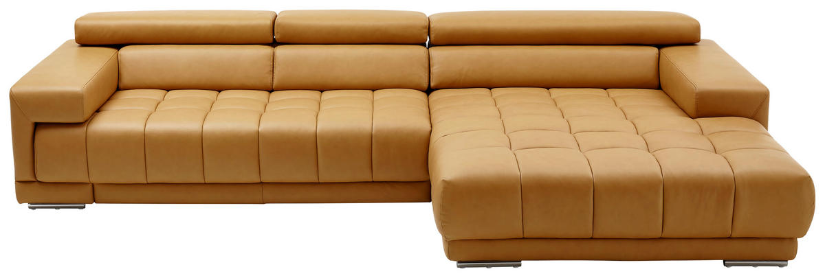 ECKSOFA in Echtleder Currygelb  - Currygelb/Alufarben, Design, Leder/Metall (335/190cm) - Beldomo Speed
