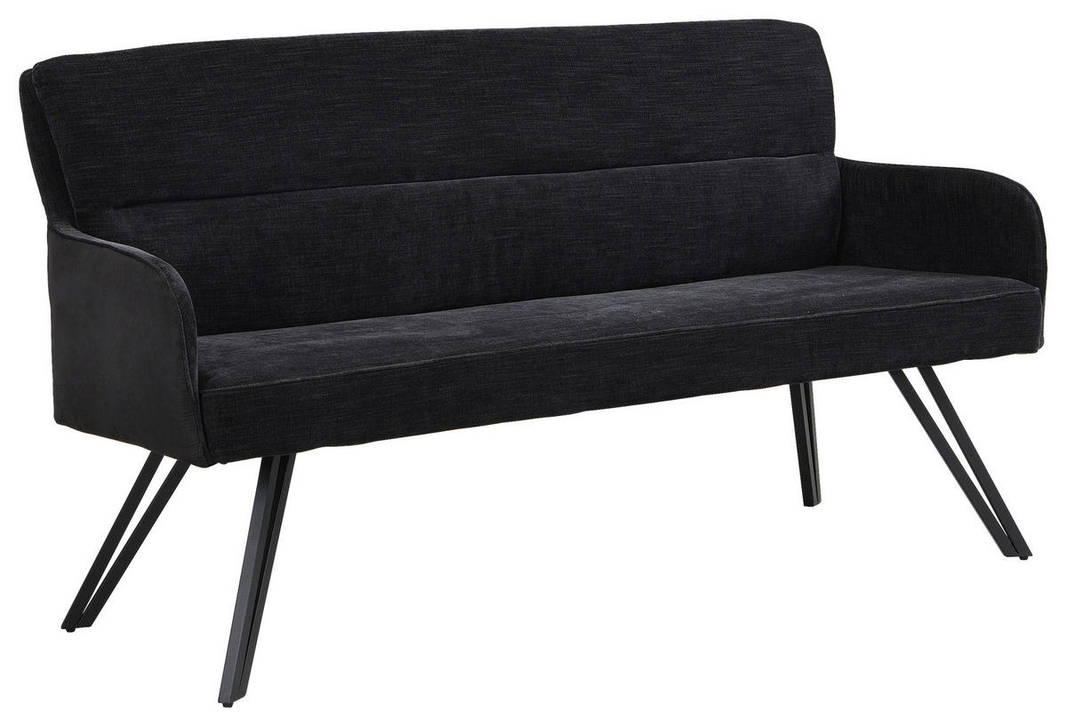 SITZBANK in Metall, Textil Schwarz  - Schwarz, MODERN, Textil/Metall (160/94/67cm) - MID.YOU