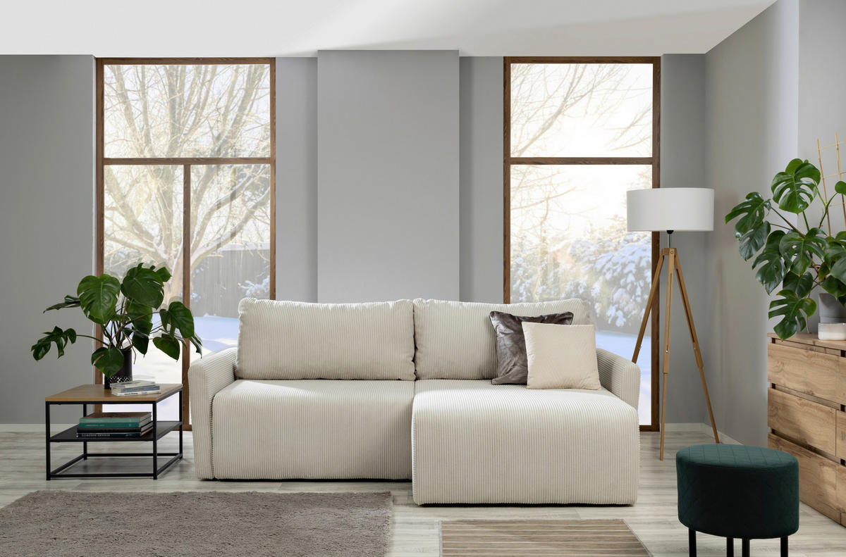 ECKSOFA in Cord Weiss  - Weiss/Schwarz, Konventionell, Kunststoff/Textil (228/146cm) - MID.YOU
