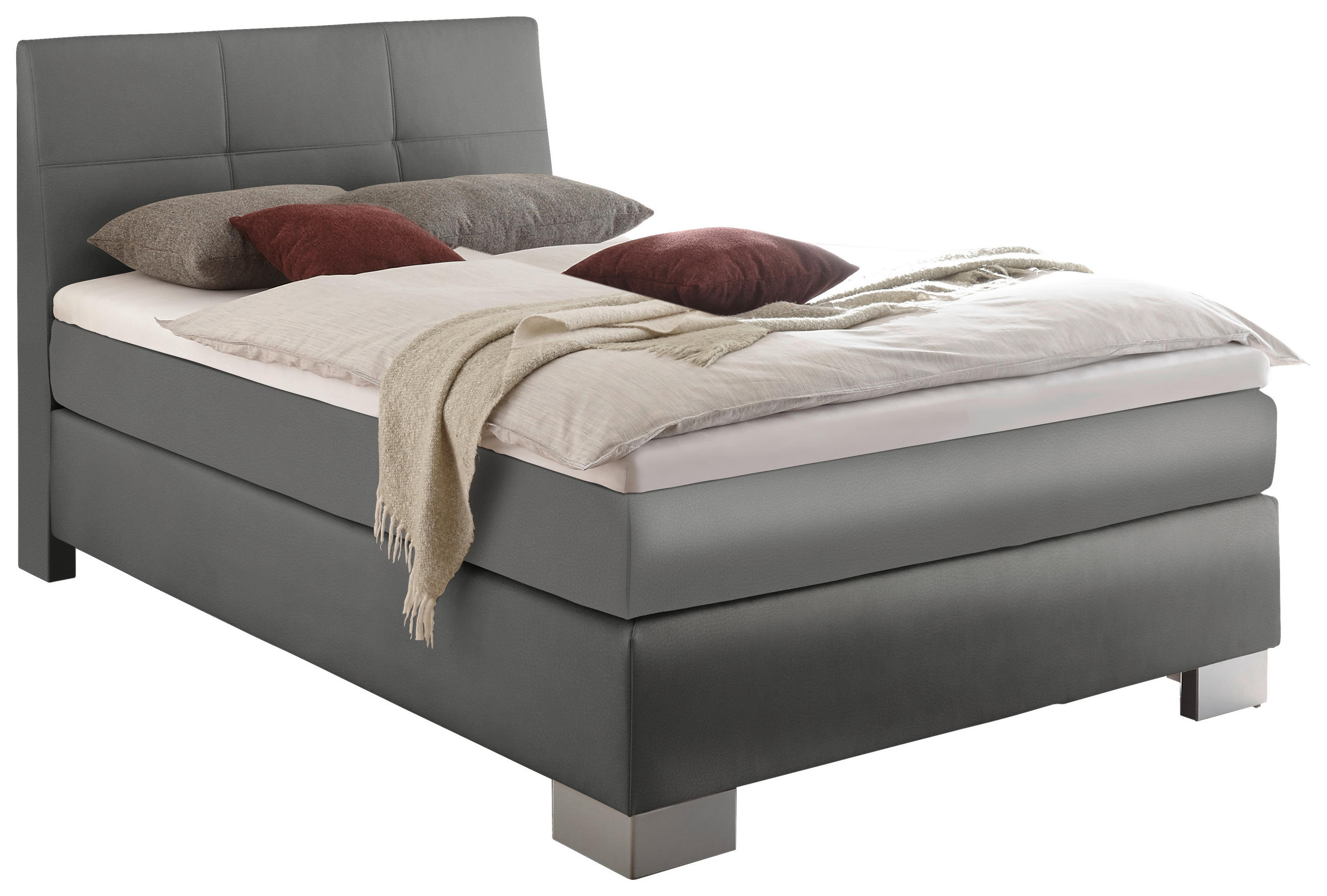 BOXSPRINGBETT 120/200 cm in Grau - Silberfarben/Grau, KONVENTIONELL, Holz/Textil (120/200cm) - Voleo