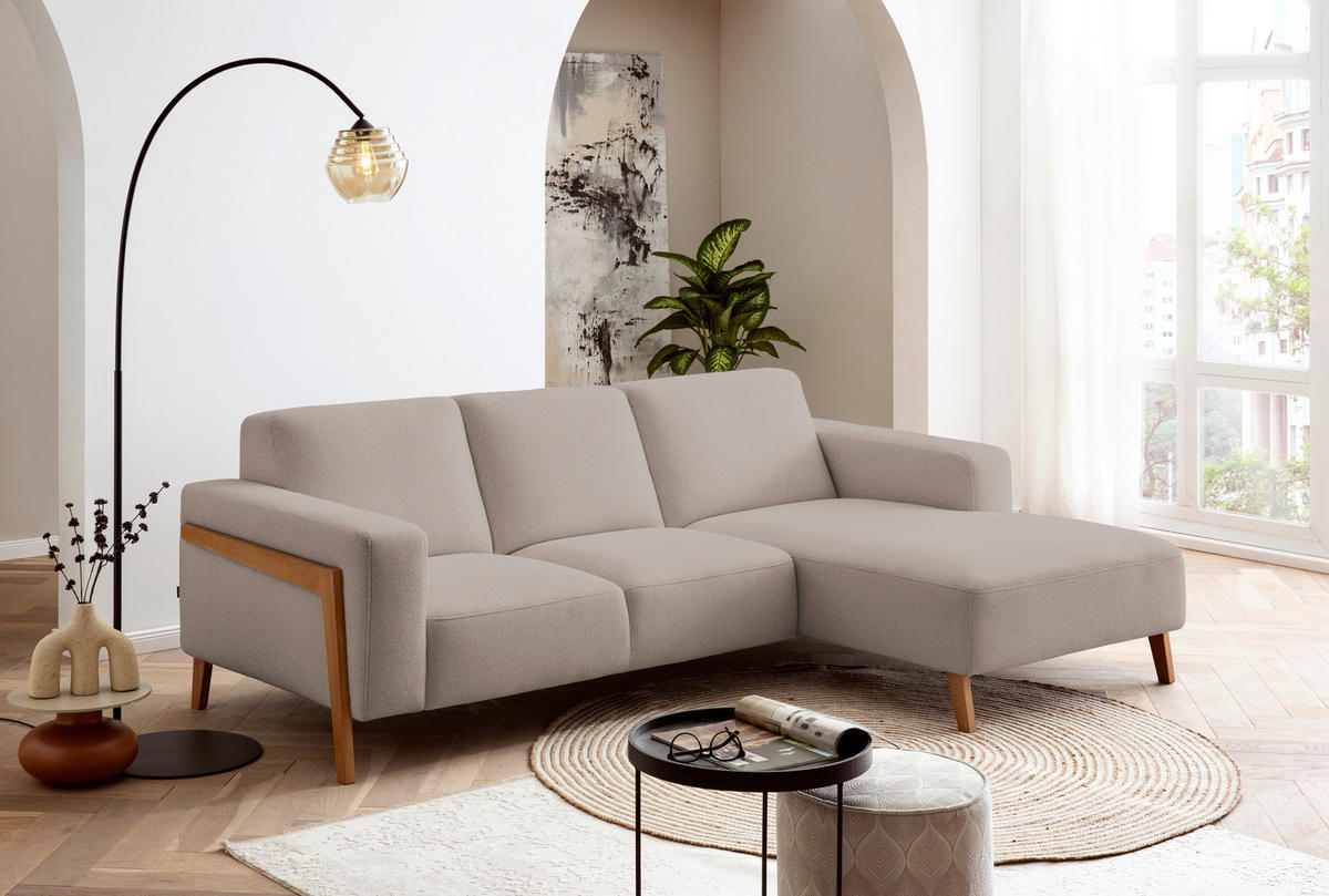ECKSOFA in Struktur Beige  - Eichefarben/Beige, Design, Holz/Textil (250/163cm) - Stylife