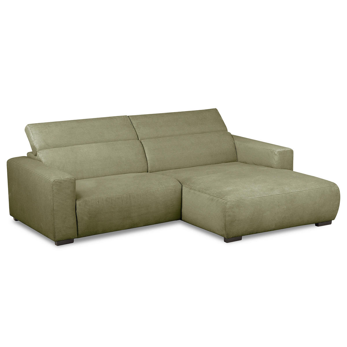 ECKSOFA RENO Grün Cord Relaxfunktion, Kopfteilverstellung  - Schwarz/Grün, Design, Kunststoff/Textil (248/184cm) - Livetastic