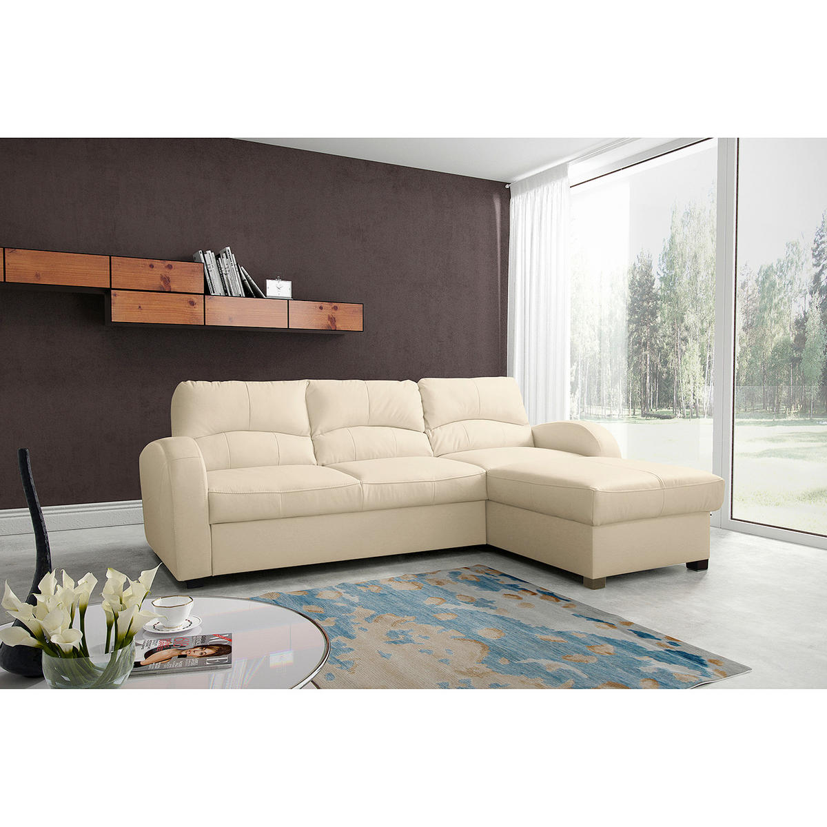 ECKSOFA 227/168 cm TILO in Lederlook Creme Bettkasten  227/168 cm  - Creme/Schwarz, Design, Kunststoff/Textil (227/168cm) - Livetastic