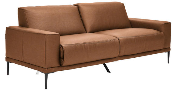 2,5-SITZER in Leder Cognac - Cognac/Schwarz, Design, Leder/Metall (200/102/92cm) - Johann Jakob