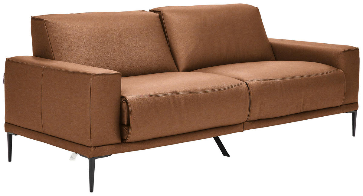 2,5-SITZER in Echtleder Cognac  - Cognac/Schwarz, Design, Leder/Metall (200/102/92cm) - Johann Jakob