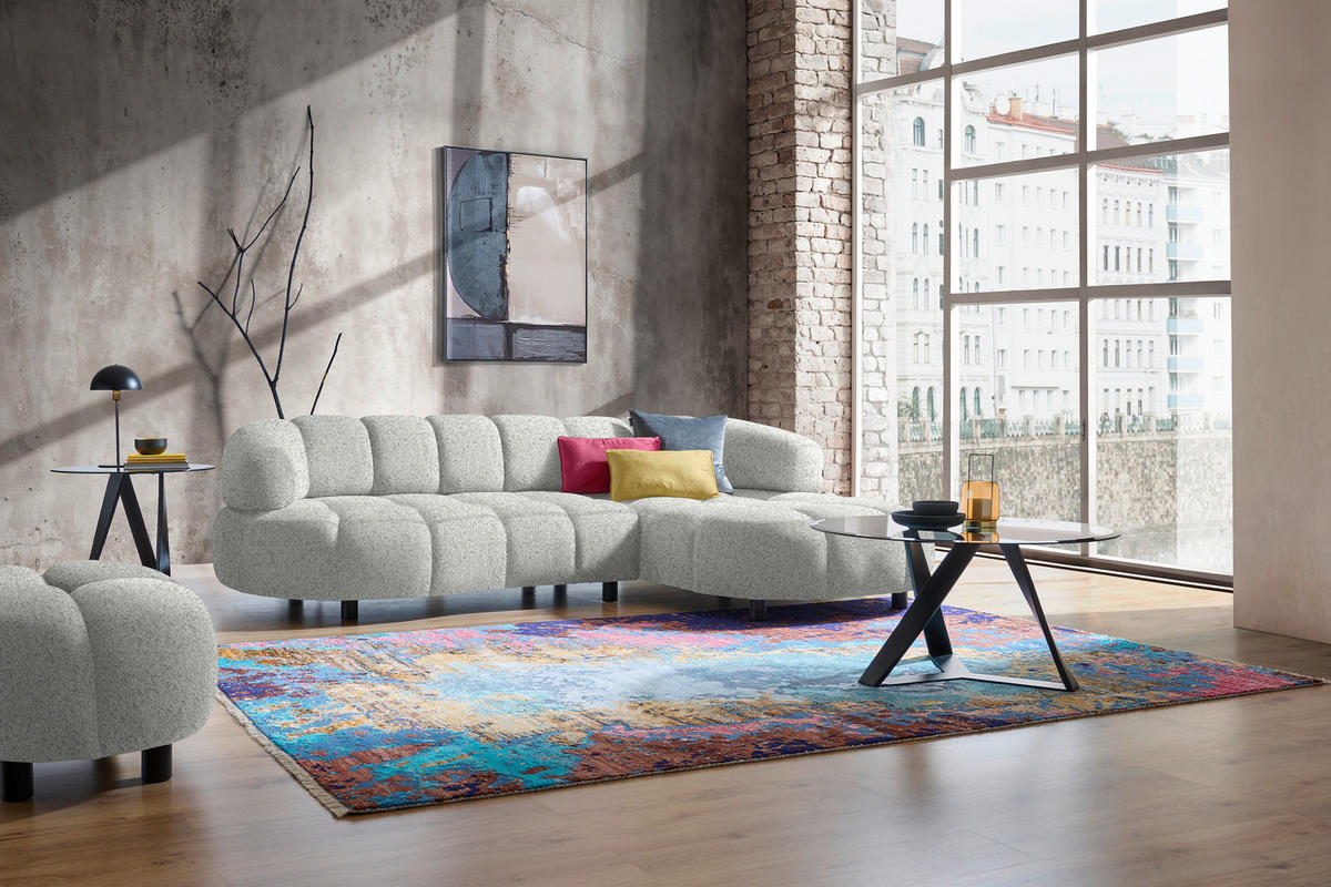 ECKSOFA Silberfarben Webstoff  - Silberfarben/Schwarz, Design, Holz/Textil (284/183cm) - Welnova