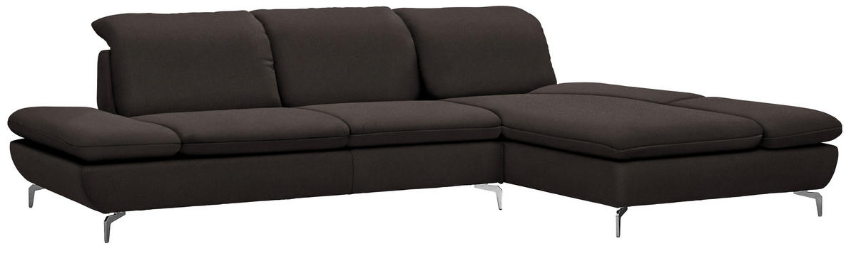 ECKSOFA in Echtleder Dunkelbraun  - Dunkelbraun/Silberfarben, Design, Leder/Metall (315/200cm) - Chilliano