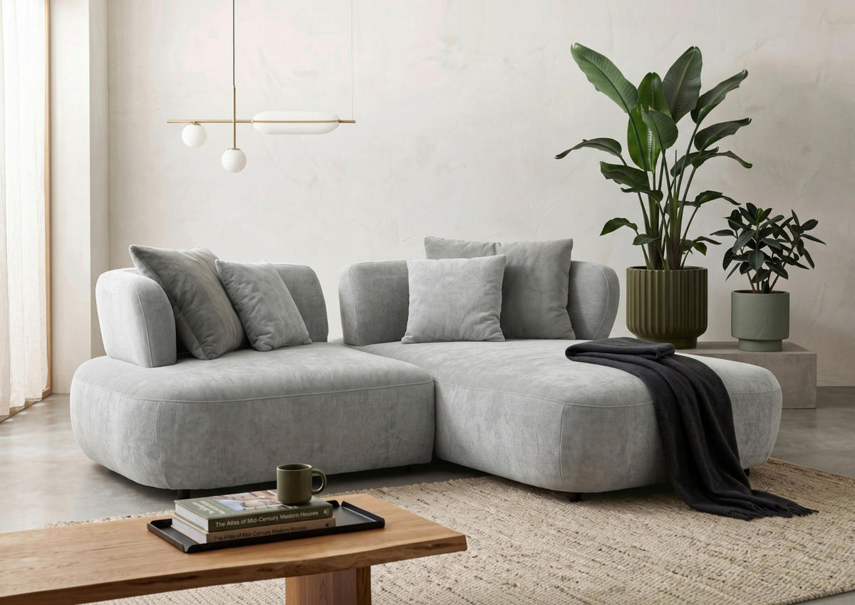 ECKSOFA Mintgrün Flachgewebe Zierkissen, Rückenkissen, Rücken echt, Sitztiefenverstellung  - Salbeigrün/Schwarz, MODERN, Kunststoff/Textil (240/190cm) - Ambia Home