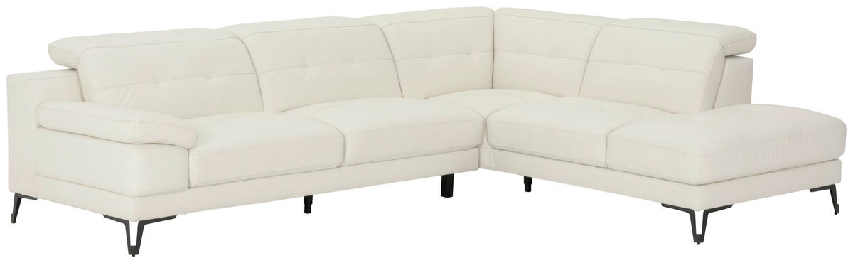 ECKSOFA Weiß Echtleder  - Schwarz/Weiß, MODERN, Leder/Metall (287/224cm) - MID.YOU