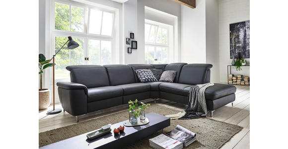 WOHNLANDSCHAFT in Leder Anthrazit - Chromfarben/Anthrazit, KONVENTIONELL, Leder/Metall (289/242cm) - Cantus