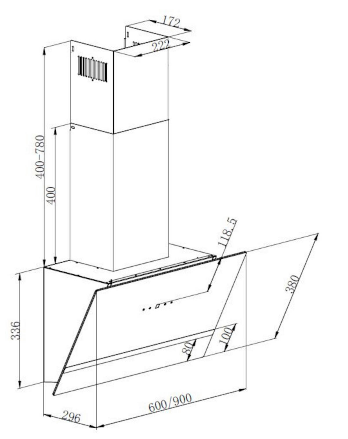 DUNSTABZUGSHAUBE  - Schwarz, Basics, Glas (90/111.60/29.6cm) - PKM
