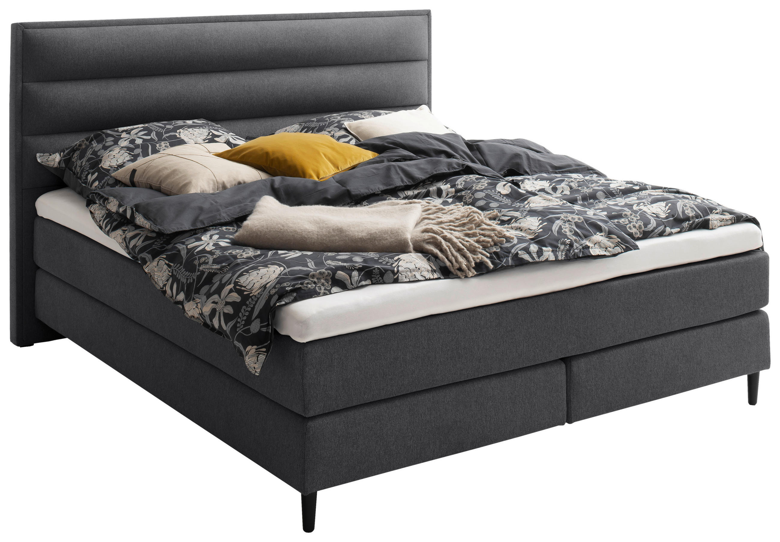BOXSPRINGBETT 180/200 cm,  in Anthrazit, Matratze, Topper, Wendematratze mit unterschiedlichen Härtegraden, H3 + H4 = fest + sehr fest  - Anthrazit/Schwarz, Design, Textil/Metall (180/200cm) - Schöner Wohnen