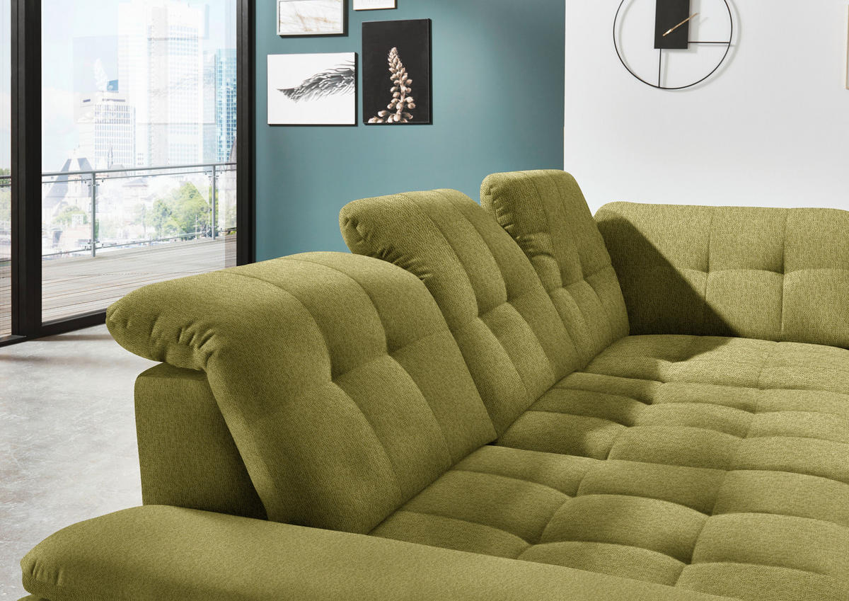ECKSOFA in Chenille Grün  - Chromfarben/Grün, Design, Textil/Metall (310/260cm) - Beldomo Speed
