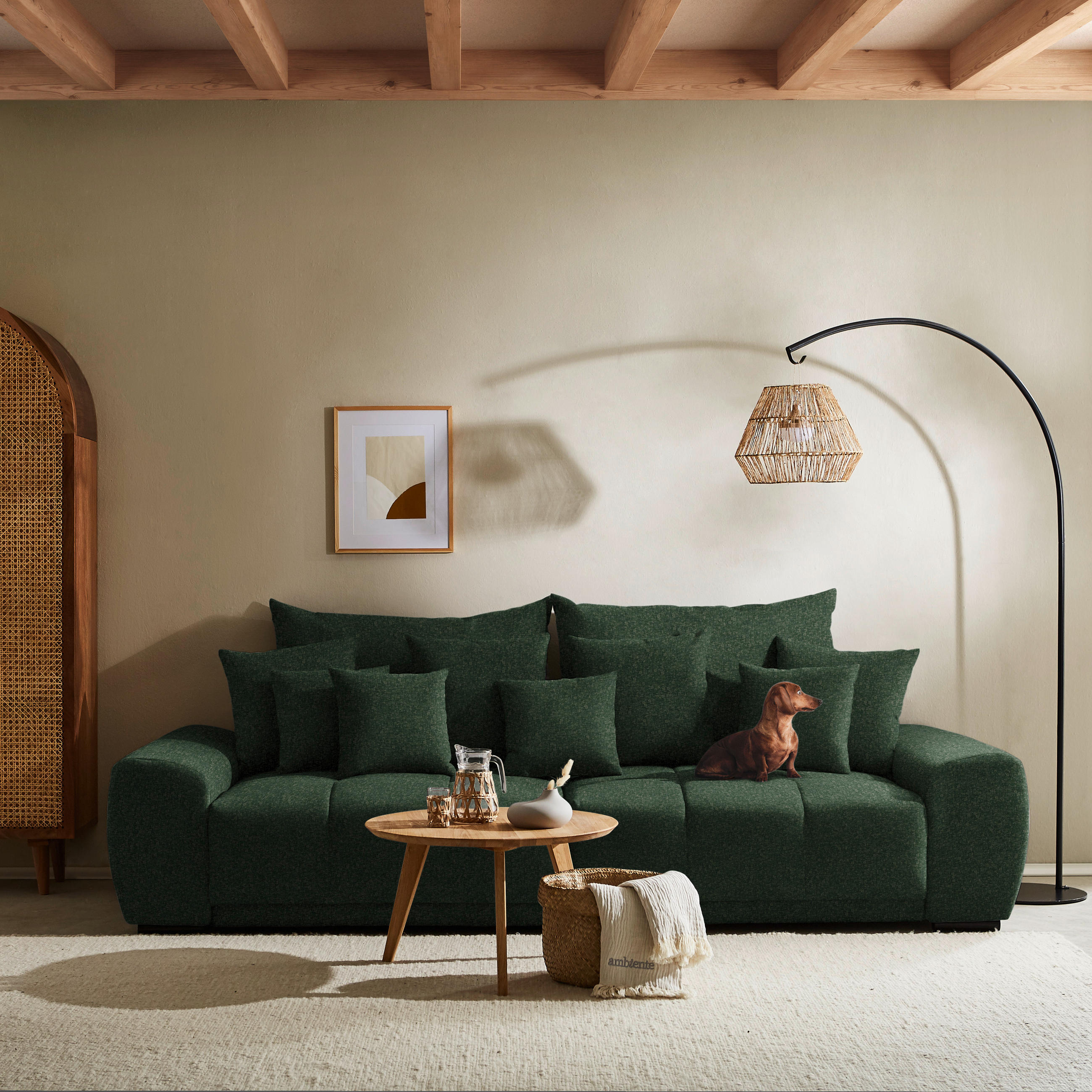 BIGSOFA Samt Dunkelgrün  - Dunkelgrün/Schwarz, KONVENTIONELL, Holz/Textil (280/67/120cm) - Carryhome
