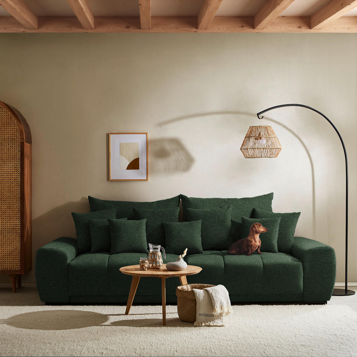 BIGSOFA in Samt Dunkelgrün  - Dunkelgrün/Schwarz, Konventionell, Holz/Textil (280/67/120cm) - Carryhome